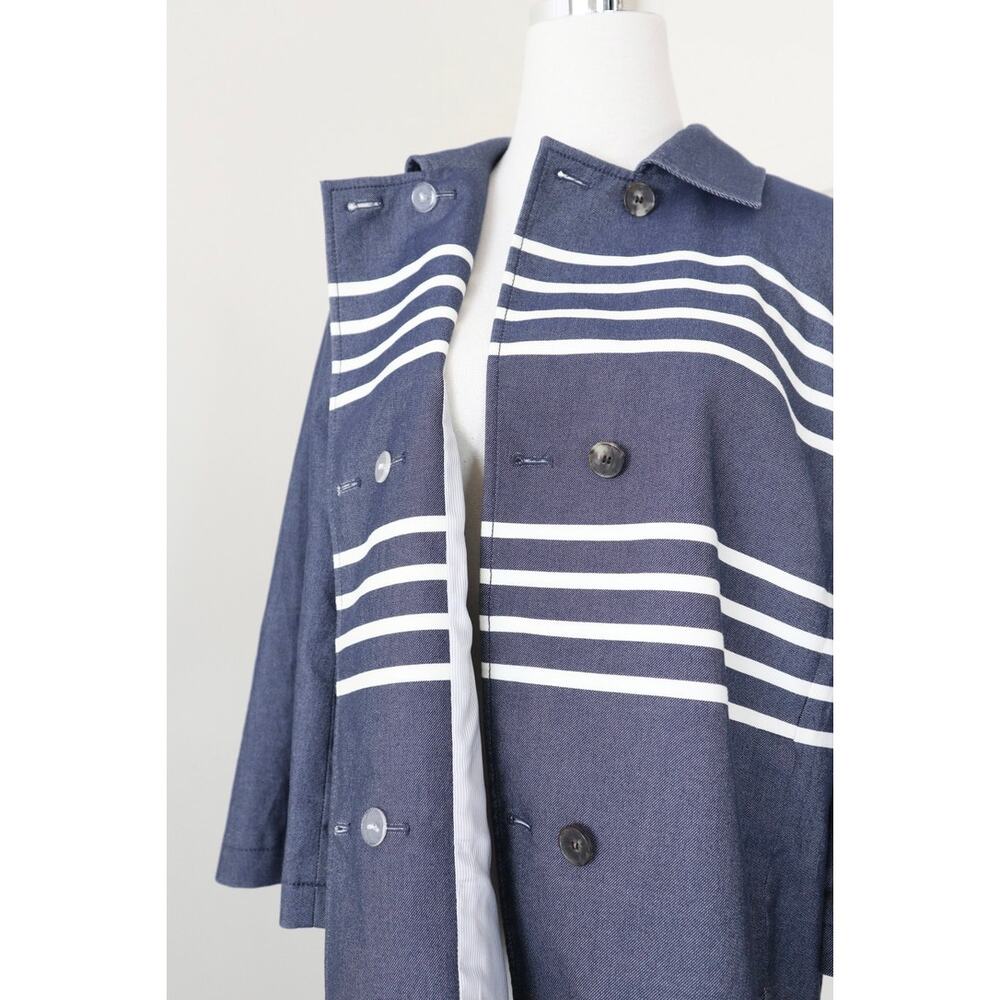 St John Size M Double Breasted Short Swing Jacket Stripe Blue 3/4 Sleeve - Picture 13 of 14